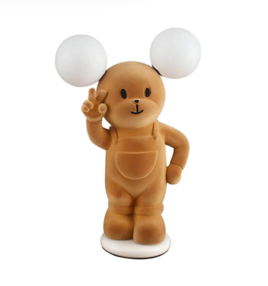 Cartoon Bear Khaki Resin Acrylic LED Qiaohu Table Lamp