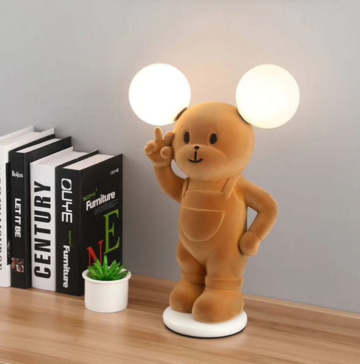 Cartoon Bear Khaki Resin Acrylic LED Qiaohu Table Lamp