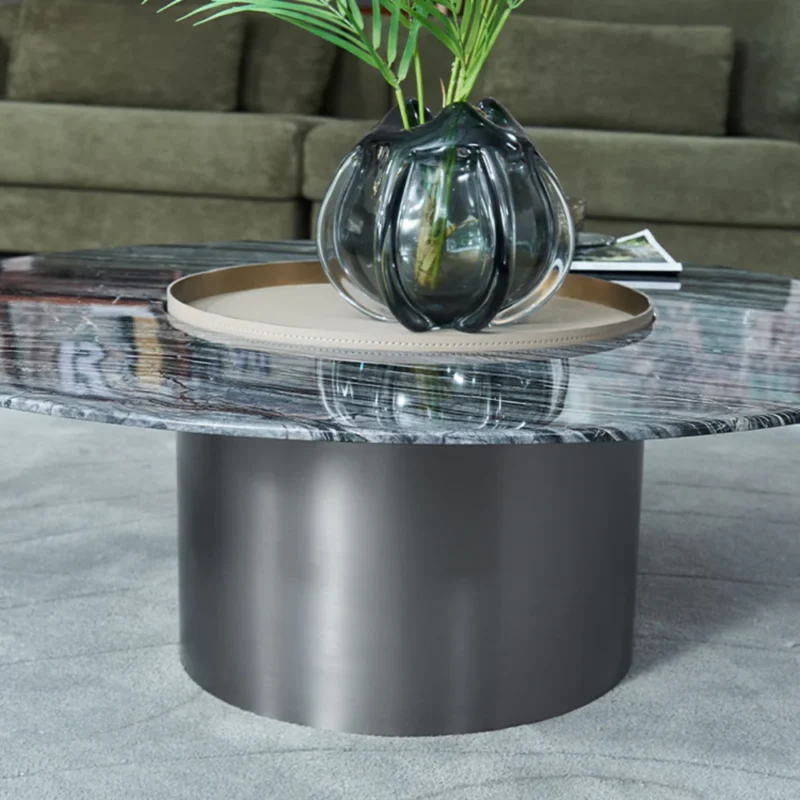 Stainless Steel Saddle Leather Marble Coffee Table