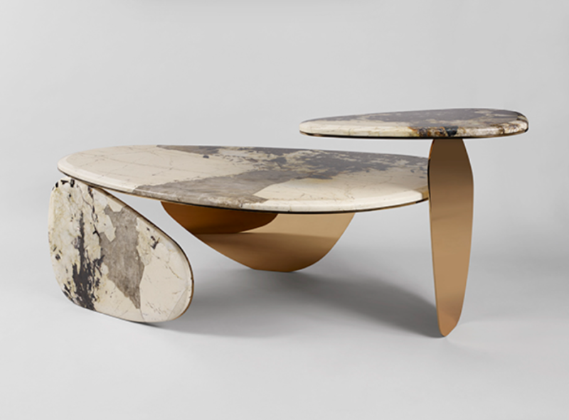 Golden Leaf Limited Edition Natural Marble Stainless Steel Coffee Table